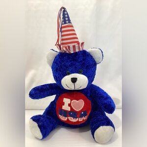 Sugar Loaf Vintage Patriotic Teddy Bear Plush I Love USA Color Blue